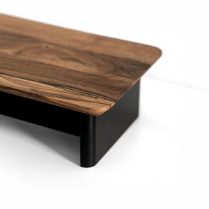 Walnut and Black Monitor Riser, Desk Monitor stand solid wood, Wooden Monitor Stand with shelf