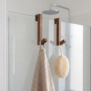 Crochet de douche en noyer pour porte en verre – Crochet pour porte-serviettes sans perçage pour porte sans cadre | Accessoire d'entretien personnel pour décoration de salle de bain spa