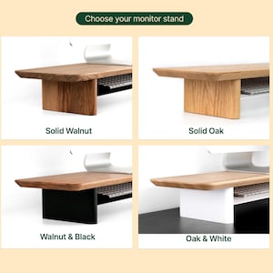 four different types of monitor stands, each with a distinct color and design, allowing the viewer to choose their preferred option.