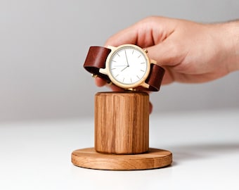 Wooden Cylinder Watch Stand, Gift for Him, Personalized Watch Holder, Men’s Watch Display, Custom Anniversary Gift