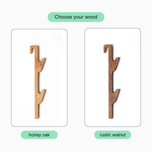 two wooden objects, one labeled as a honey oak and the other as a rustic walnut, with the text "Choose your wood" above them.