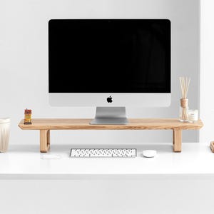Drewniany stojak na monitor z opcjonalną tacką, orzechowa półka na biurko do domu i biura, niestandardowa podstawka pod monitor, przechowywanie i organizacja w biurze