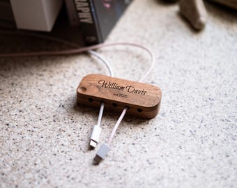 Wooden Cable Holder, Magnetic Cord Organizer, Wire Management Stand for Desk Organization