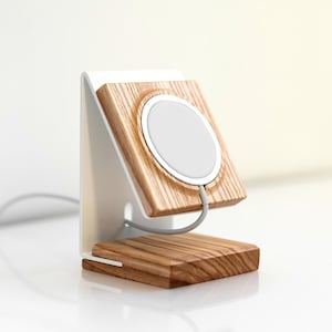 Wooden Wireless Mag safe Charging stand for Apple, Docking station Magsafe, Gift for him or men