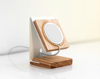 Wooden Wireless Mag safe Charging stand for Apple, Docking station Magsafe, Gift for him or men