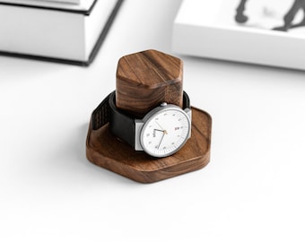 Custom engraved Watch Holder, Wooden Cylinder Watch Stand, Gift for Men, Watch Accessories Stand