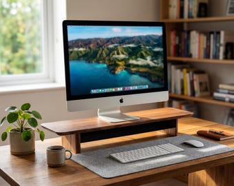 Wood Monitor Stand | Solid Walnut Riser | Custom Width For Workspace