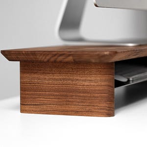 Desk Shelf Monitor Stand with storage, Desk Monitor Riser, Wooden Monitor Shelf with optional tray, Engraved Walnut desk shelf