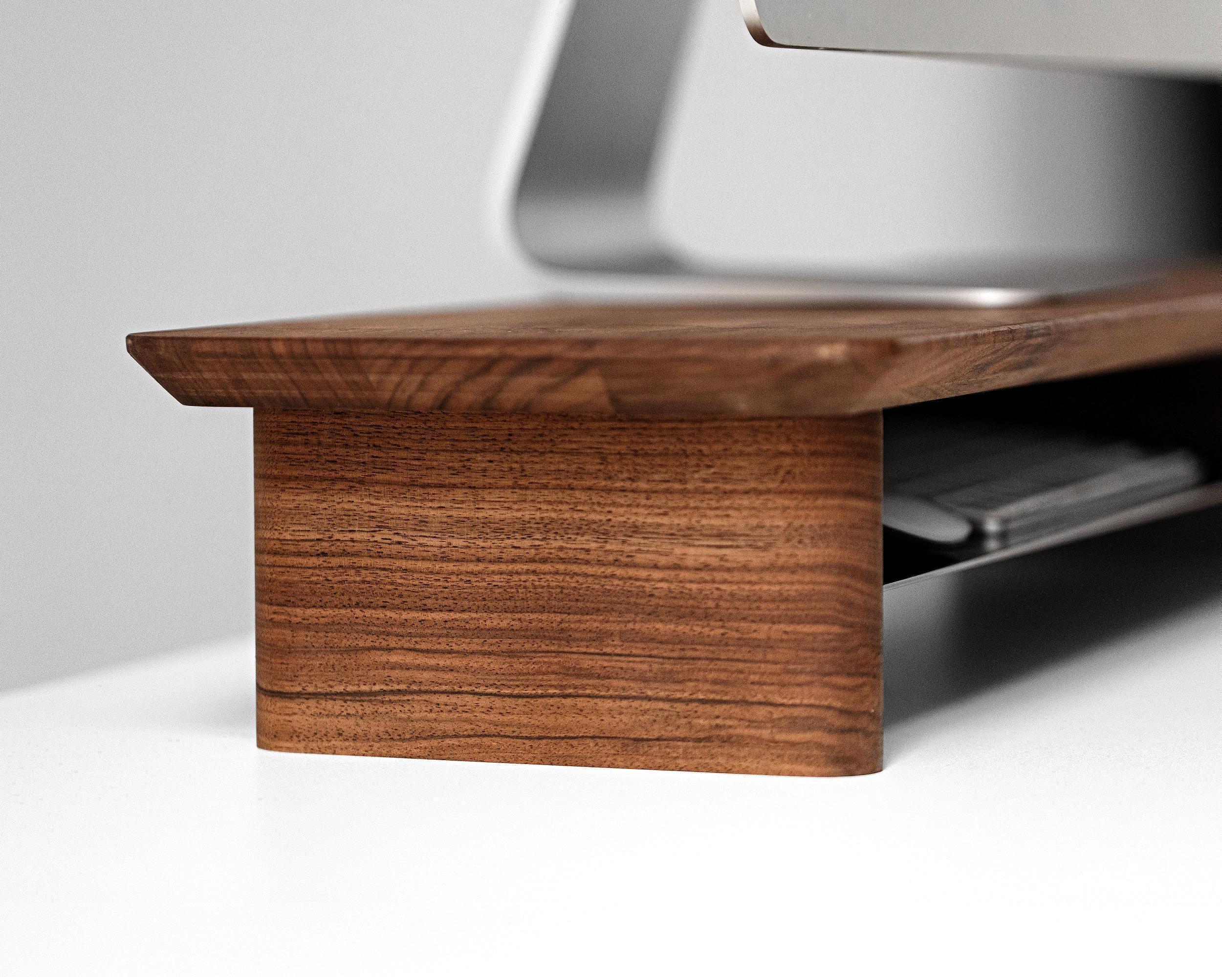 Estante de escritorio con soporte para monitor con almacenamiento, elevador de monitor de escritorio, estante de madera para monitor con bandeja opcional, estante de escritorio de nogal grabado