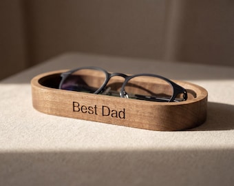 Engraved Wooden Spectacle Holder, Walnut Wood Gift for Father, Personalized Eyeglasses Stand, Desk Organizer