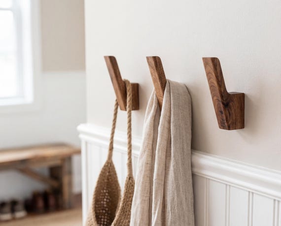 Wooden Wall Hook for Hanging Basket, Wood Wall Hook Boho Home Decor, Entryway Hook Housewarming Gift