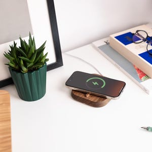 iPhone MagSafe Charger Stand, Walnut or Black Wood Dock, Wall Mount or Desk Charging Station – Sleek & Modern
