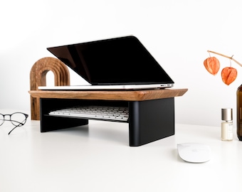 Wooden Monitor Riser, Personalized Desktop stand, Desk Organizer for Laptop, Computer riser for Home Office, Walnut desk shelf