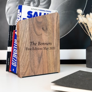 Wooden book end 1 piece for bookshelf, Graduation gift, Custom bookend, Walnut bookends, Personalized Gift for book club member