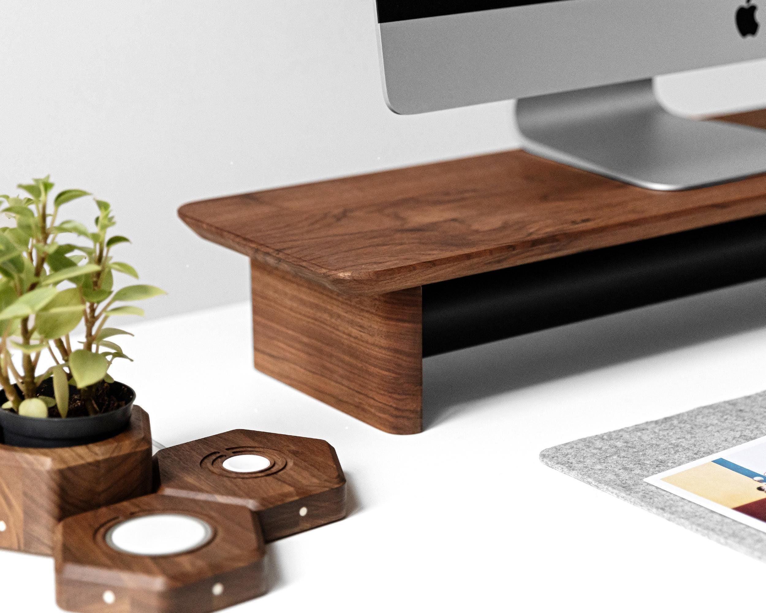 Monitorständer Aus Holz Und Stahl: Schreibtischorganizer Für Zwei Monitore