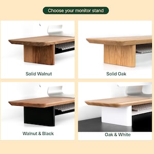 four different types of monitor stands, each with a distinct color and design, allowing the viewer to choose their preferred option.