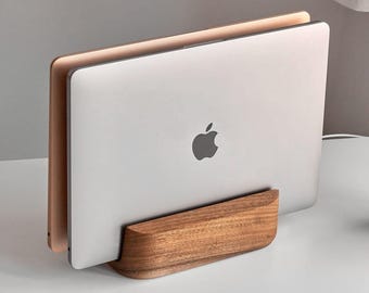 Vertical Wood Laptop Stand for Macbook , walnut or ash holder best home office Desk Organizer