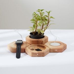 Wooden Desk Organizer Set for Magsafe Charging Phone and Watch - Handmade 1-7 Module System