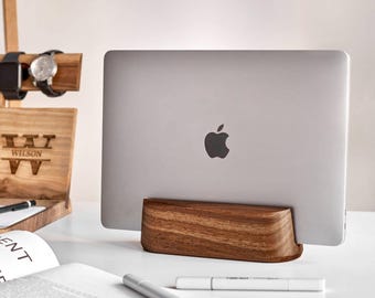 Vertical laptop stand, wood laptop stand, wood desk organizer, macbook dock, computer holder