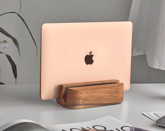 Macbook double stand dock, dual docking station, double laptop dock, dual wood laptop dock, gift for him, gift for gamer