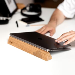 Long laptop stand for desk, Wood laptop stand for desk, Wooden laptop stand macbook, Wood Stand, Wood riser, Ergonomic laptop stand