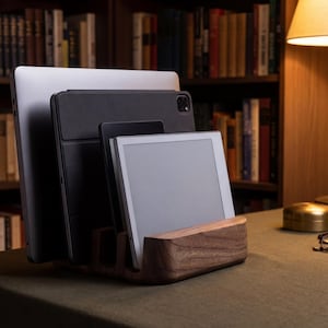 Triple Laptop Stand for Desk - 3 Slot Vertical Holder for Multiple Laptops - MacBook Stand - Space-Saving Design