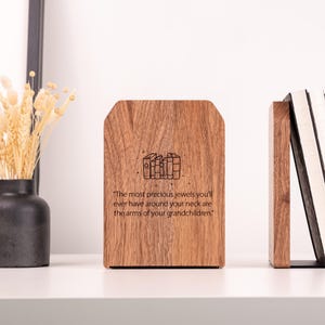 Custom Engraved Bookend for Grandparents - Heartfelt Wooden Gift from Grandchildren