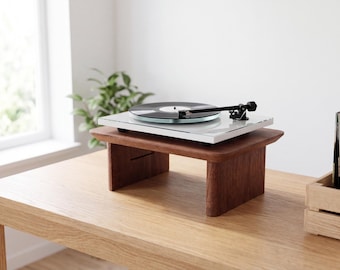 Record Player Stand with Amp Storage, Walnut Turntable Stand Wood, Vinyl Record Player Riser, Turntable Console Shelf, Audiophile Gift