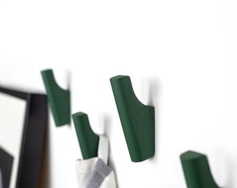 Handcrafted Wooden Hooks for Wall, Modern Coat Rack, Entryway Organizer, Walnut or Green Finish