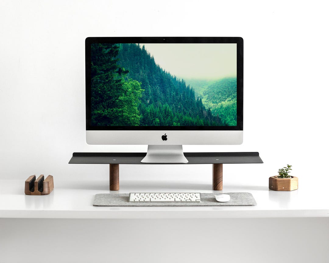 Metal Monitor Stand With Wooden Legs - Desk Riser for Improved ...