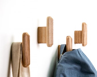 Modern Decorative Wooden Coat Hooks - Farmhouse Home Gift in Walnut or Ash