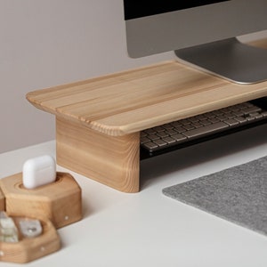 Wood Monitor Stand with Storage - Custom Engraved  Desk Shelf Riser for Home office