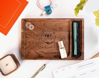 Personalisiertes hölzernes Valet Tablett - personalisierter Schreibtisch Organizer, Geschenk für Papa oder Mann