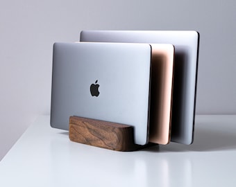 Triple Vertical Laptop Stand for Desk - Multiple Laptop Holder with Felt Inner Surface , Cork Bottom for Optimal Workspace