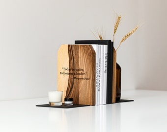 Unique decor wooden and metal  book end 1 piece for bookshelf and book holder, best book lover gift
