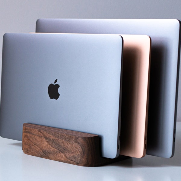 Vertical Laptop Stand for Desk - Holds Multiple Laptops Felt Inner Surface Cork Bottom