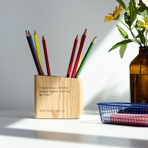 Wooden Pen Holder – Custom Engraved Pen Cup Organizer, Personalized Desk Stand for Office or Studio, Handmade Pencil Holder