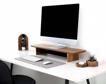 Wooden Monitor Stand with Storage - Desk Shelf Riser for Desk