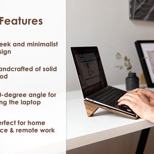 Rehausseur en bois pour ordinateur portable pour bureau, support en bois pour ordinateur portable, support pour MacBook, accessoire de bureau, cadeaux d'entreprise image 7