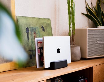 iPad Stand Wood - Vertical Tablet Stand for Desk - Walnut or Black Wooden Dock - Great for Drawing, Reading or Charging