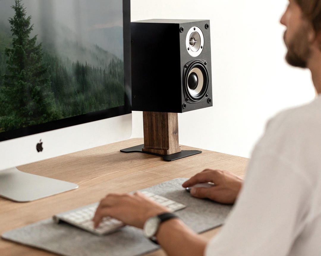Set of 2 Desk Speaker Stands - Walnut and Ash Options - Maximize Sound ...