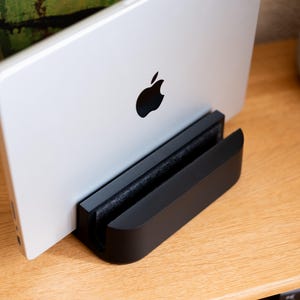 MacBook Stand Wood - Vertical Laptop Dock for Mac - Dual or Triple Slot - Walnut or Matte Black Mac Organizer for Desk