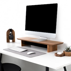 Wooden Monitor Stand with Storage - Desk Shelf Riser for Desk