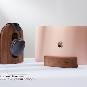 MacBook stand, vertical laptop stand, MacBook holder, MacBook dock, wood desk organizer, aesthetic desk, desk setup, mac stand image 5