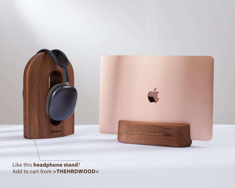 MacBook stand, vertical laptop stand, MacBook holder, MacBook dock, wood desk organizer, aesthetic desk, desk setup, mac stand image 5