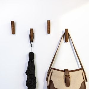 Handcrafted Wooden Hooks for Wall, Modern Coat Rack, Entryway Organizer, Walnut or Green Finish