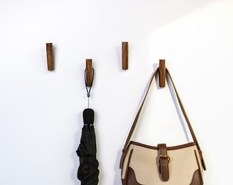 Handcrafted Wooden Hooks for Wall, Modern Coat Rack, Entryway Organizer, Walnut or Green Finish