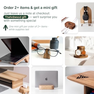 The image is a collage of various items, including a laptop, glasses, a wooden stand, a watch, and other accessories, all arranged in a visually appealing manner.