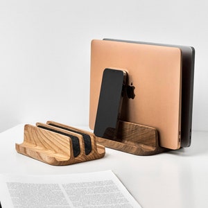 Laptop holder, vertical laptop stand, MacBook pro stand, phone stand, iPad stand, MacBook dock, MacBook holder, desk setup image 5