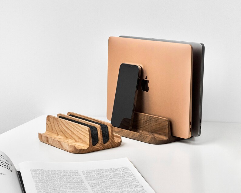 Laptop holder, vertical laptop stand, MacBook pro stand, phone stand, iPad stand, MacBook dock, MacBook holder, desk setup image 5